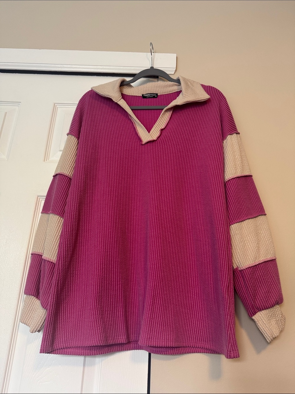 HEIMISH USA Ribbed V-Neck Collared Top